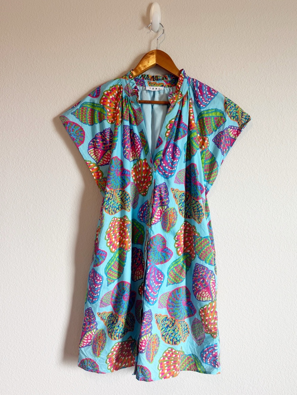 THML Turquoise Dress with Multicolor Leaf Print